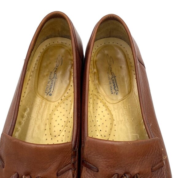 Vintage Italy Santoni men\'s 10.5 soft brown calfskin leather loafers dress shoes main image 6